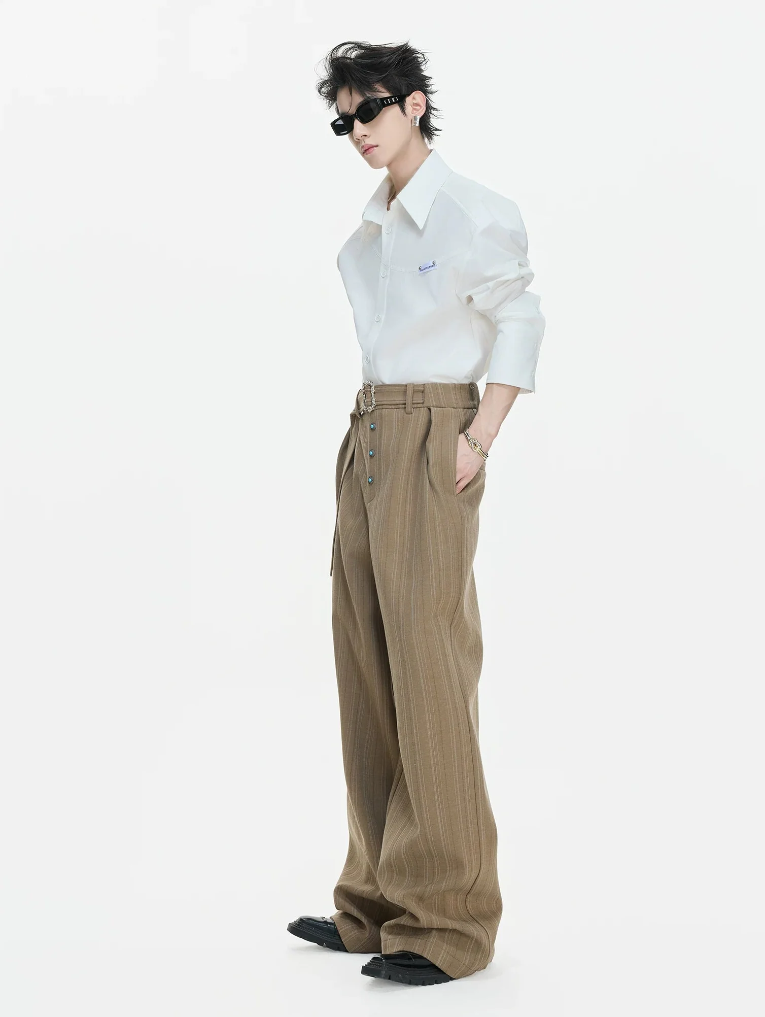 High-Waisted Pleated Striped Pants - Image 7