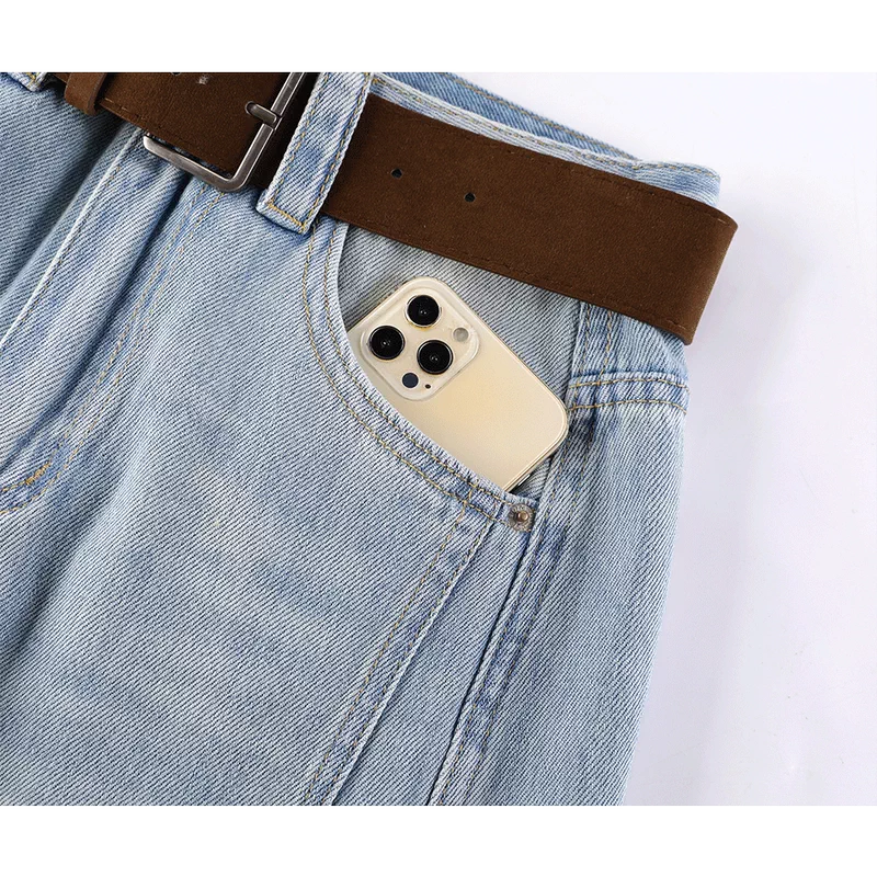 High-Waisted Wide-Leg Denim Pants - Image 3