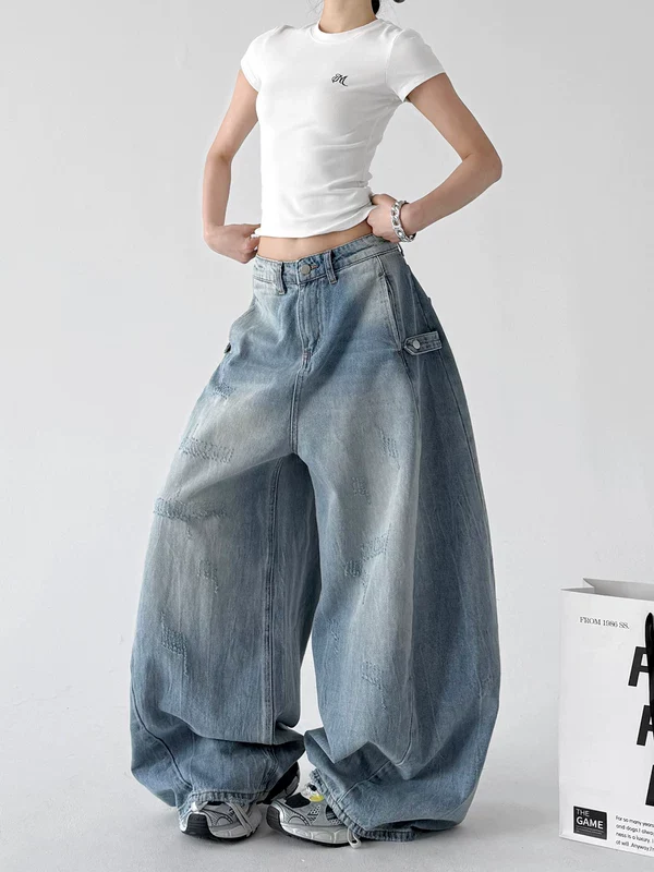 High Waisted Wide Leg Denim Pants - Image 5