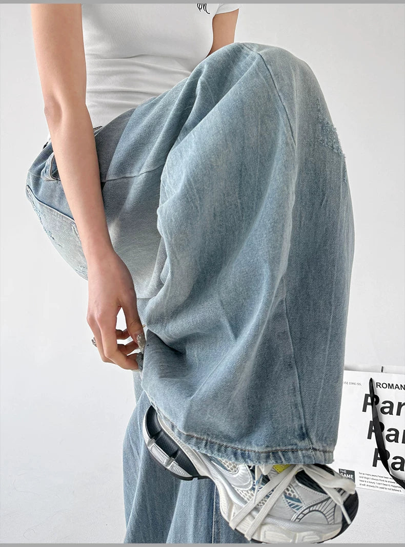 High Waisted Wide Leg Denim Pants - Image 6