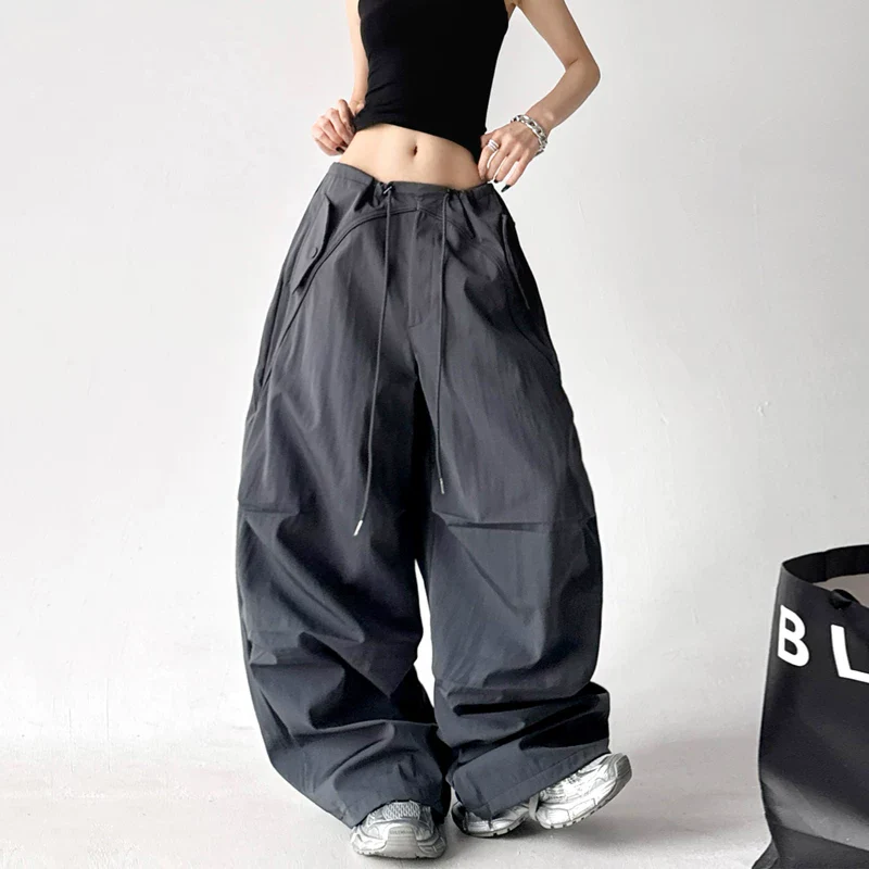 High Waisted Wide Leg Drawstring Cargo Pants