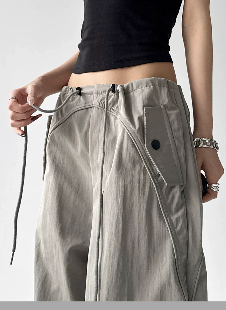 High Waisted Wide Leg Drawstring Cargo Pants - Image 10