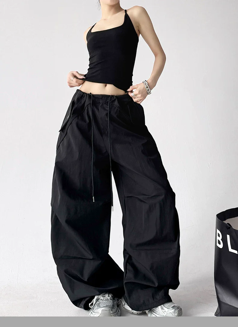 High Waisted Wide Leg Drawstring Cargo Pants - Image 5