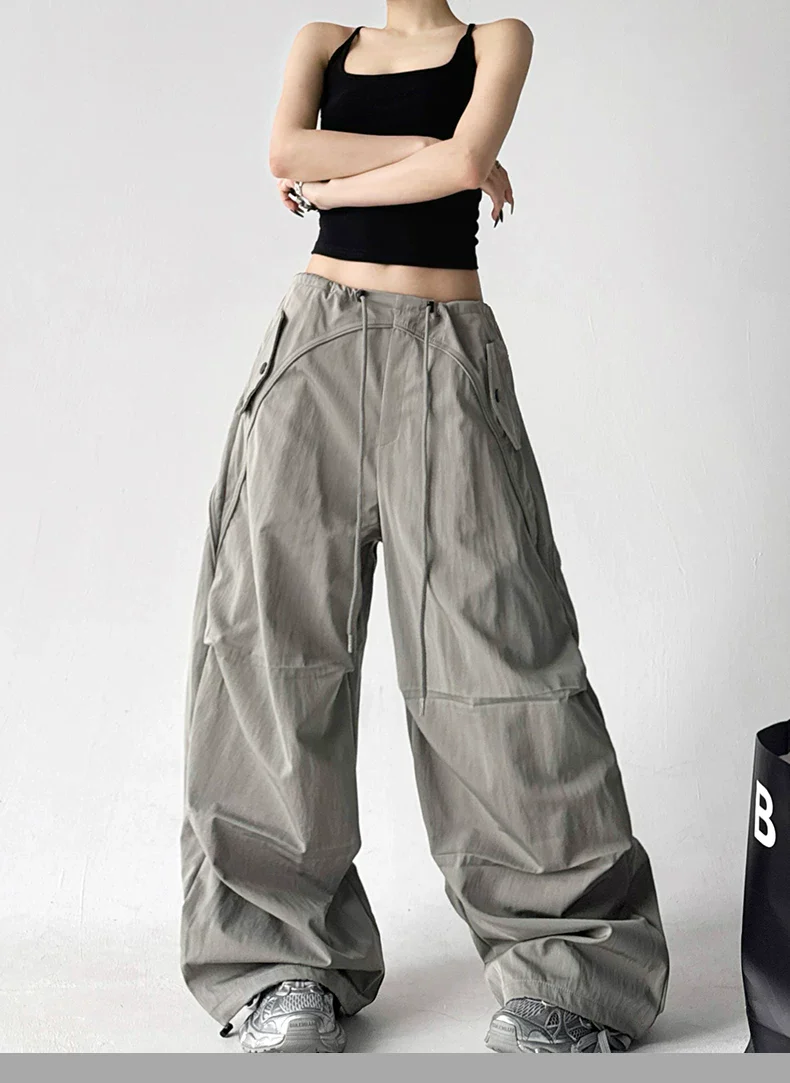 High Waisted Wide Leg Drawstring Cargo Pants - Image 6