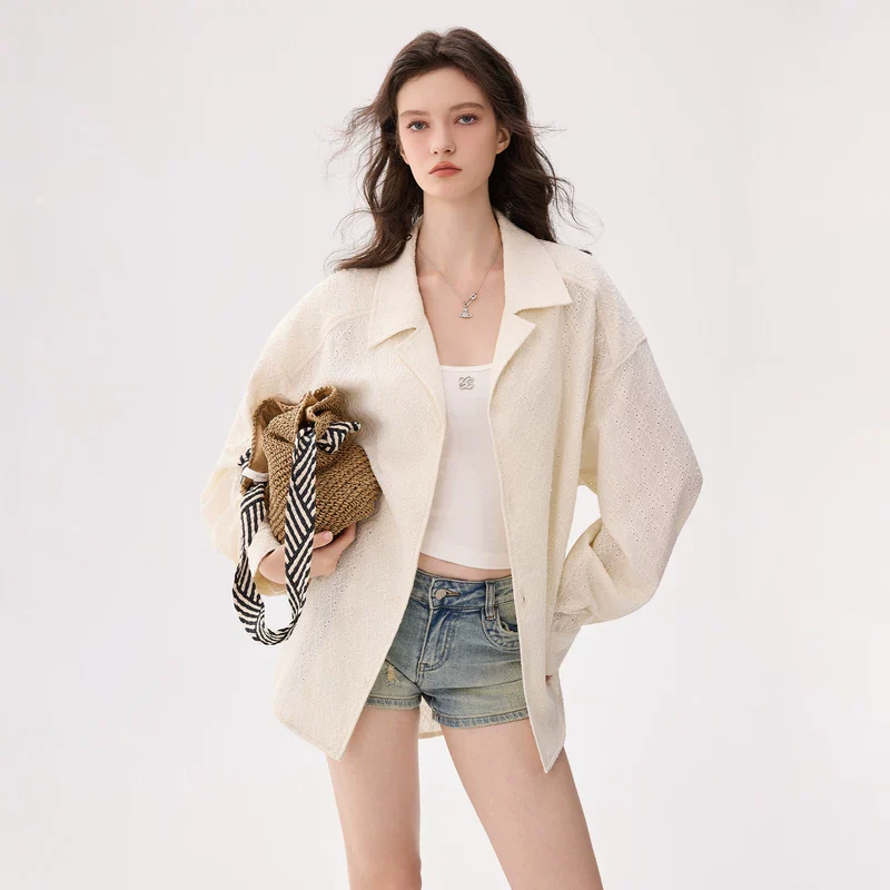 Hollow Long Sleeve Collared Shirt - Image 5