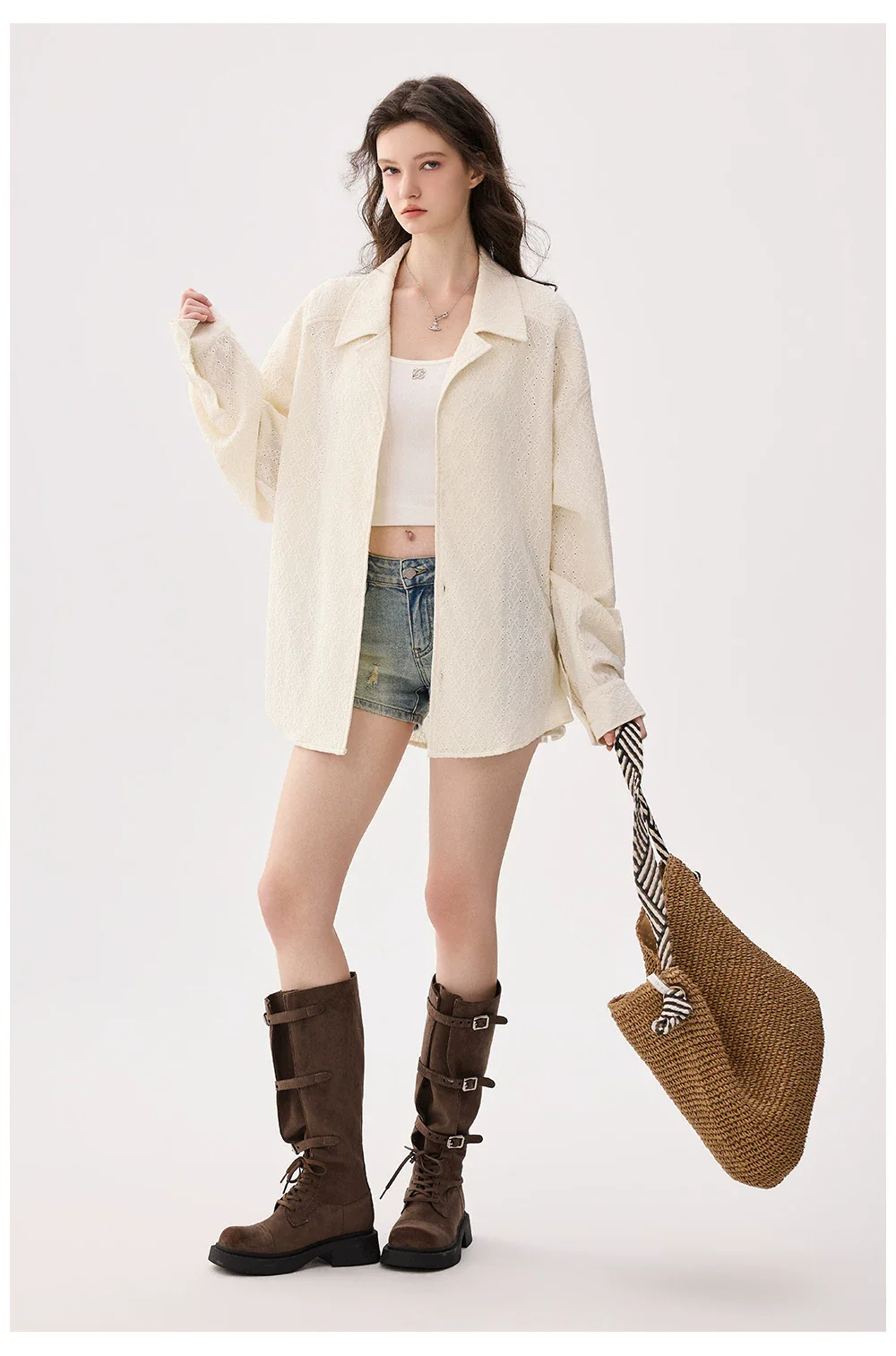 Hollow Long Sleeve Collared Shirt - Image 8