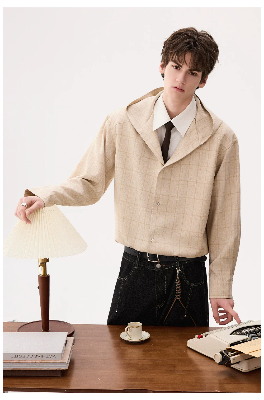 Hooded Plaid Faux Layered Shirt - Image 7