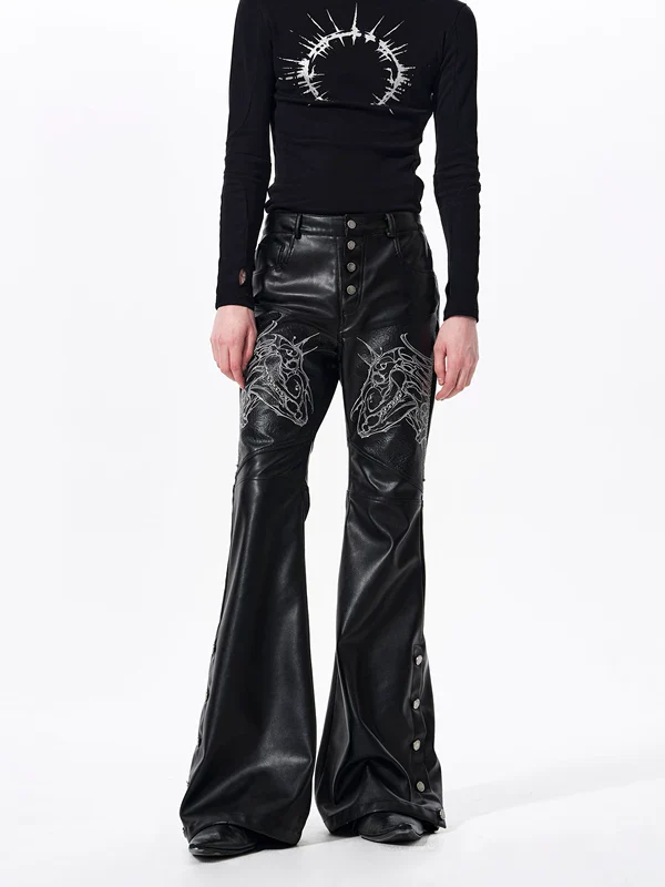 Horse Graphic Textured Flared Pants - Image 3