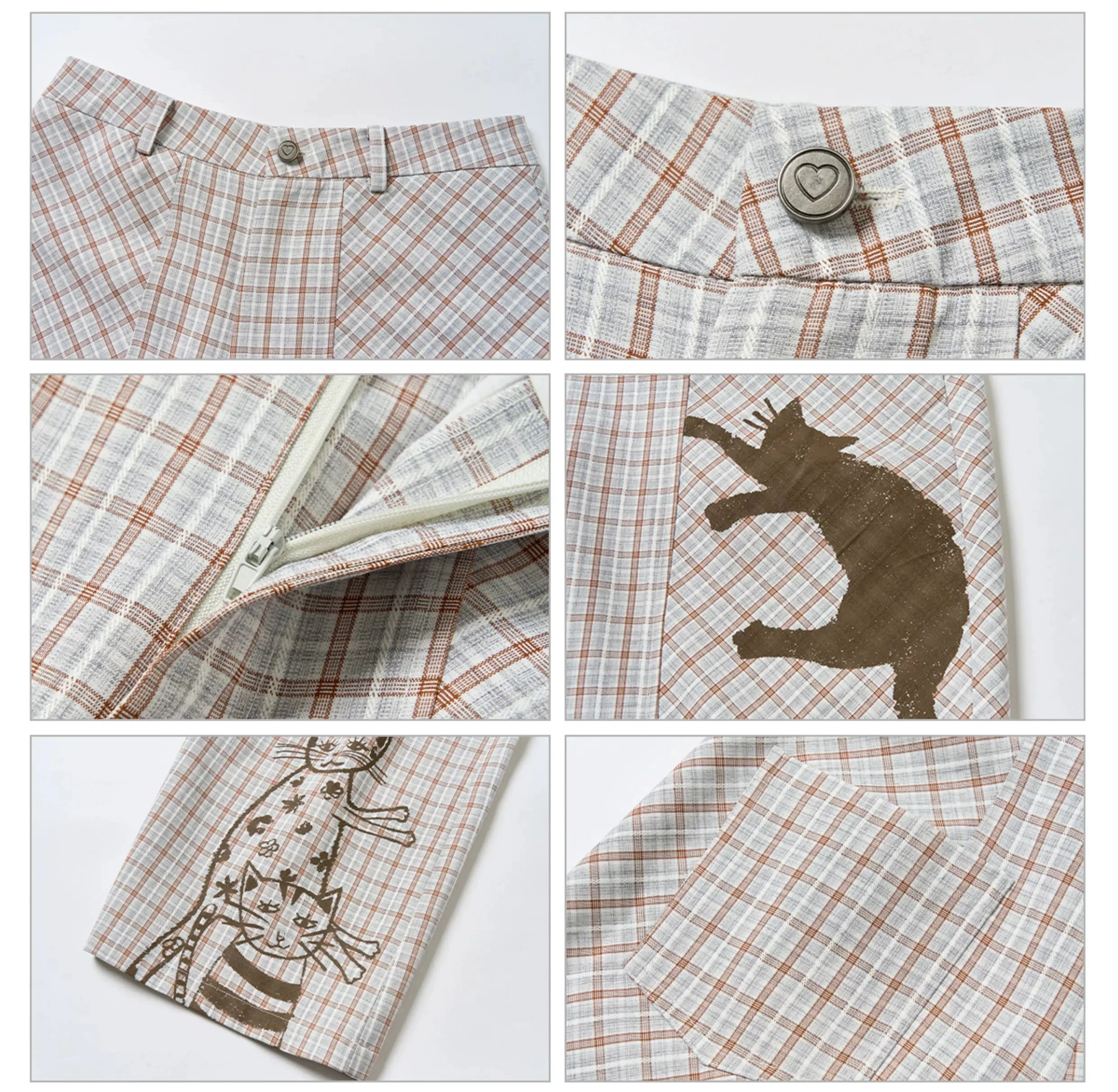 Hugging Cat Plaid Wide Leg Pants - Image 8
