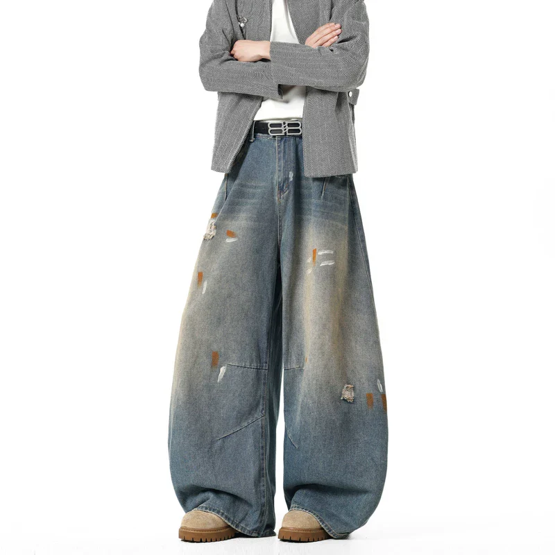 Ink-Splatter Wide Leg Denim Pants - Image 4