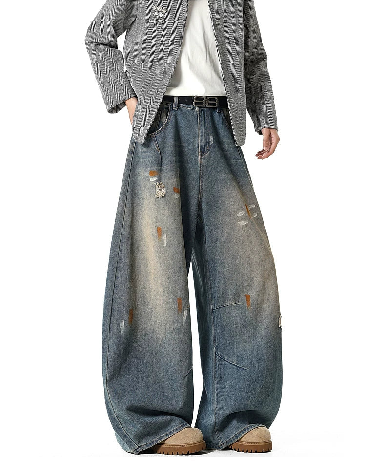 Ink-Splatter Wide Leg Denim Pants - Image 5