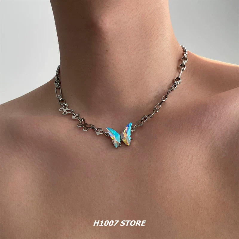 Iridescent Butterfly Pendant Chain Necklace - Image 4