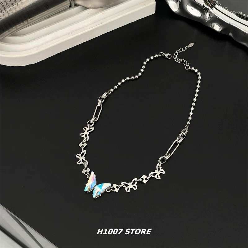 Iridescent Butterfly Pendant Chain Necklace - Image 5