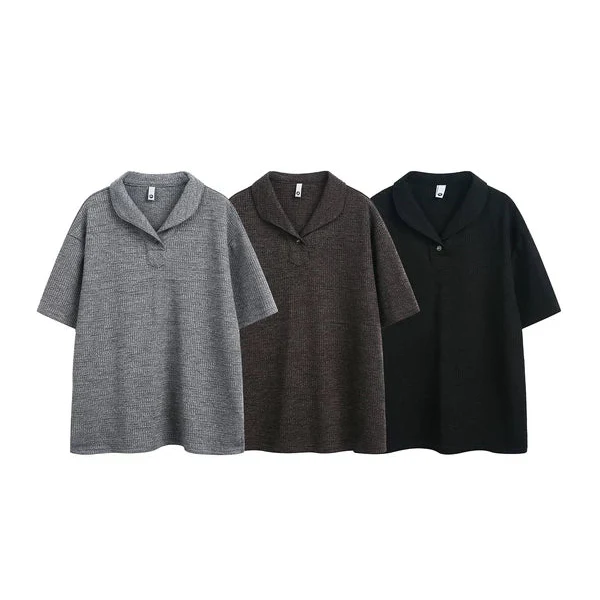 Knit Polo Collar Short-Sleeve T-Shirt - Image 4