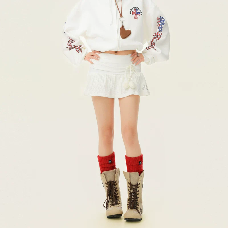 Knit Pom-Pom Tie-Waist Mini Skirt - Image 2