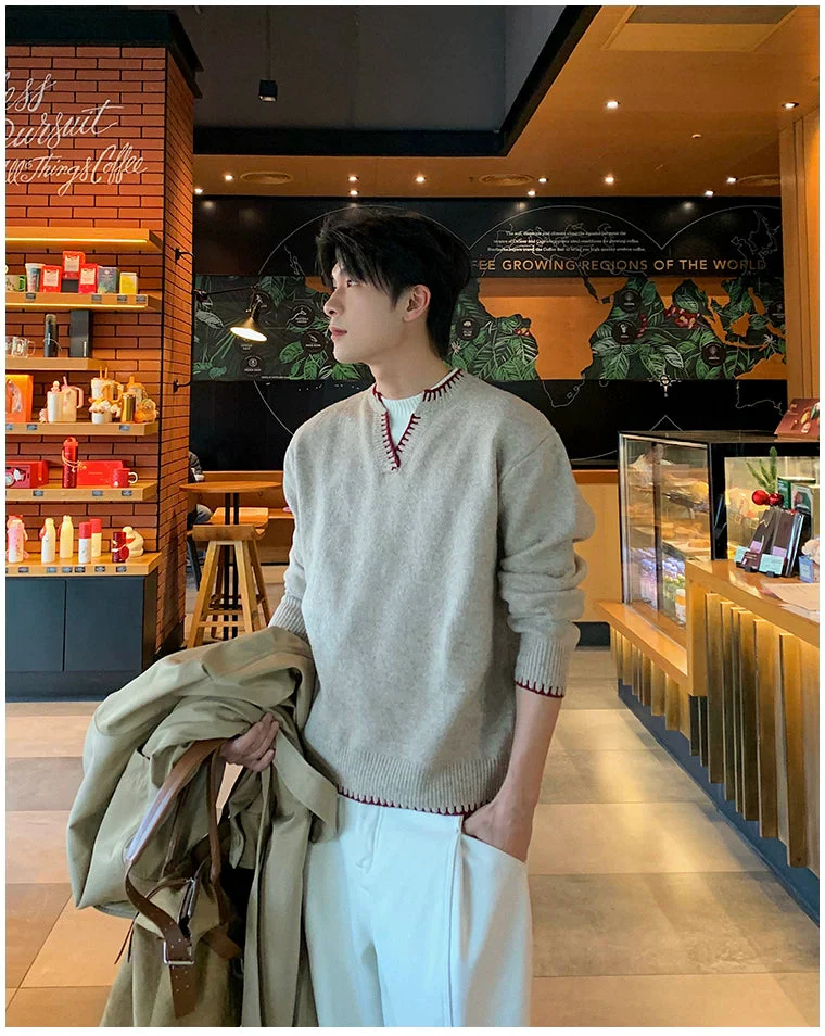Contrast Trim Knit Pullover Sweater - Image 4