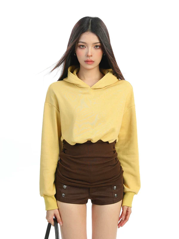 Korean Style Faux Layered Crop Hoodie - Image 3