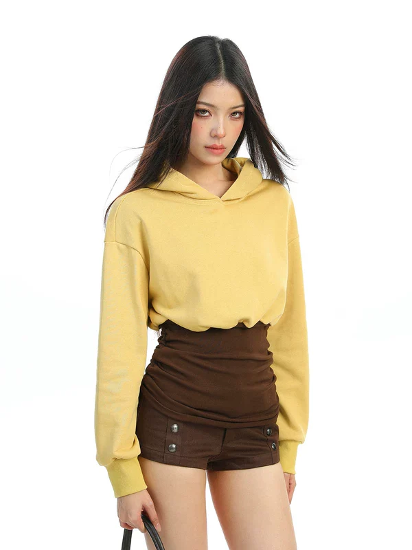 Korean Style Faux Layered Crop Hoodie - Image 5