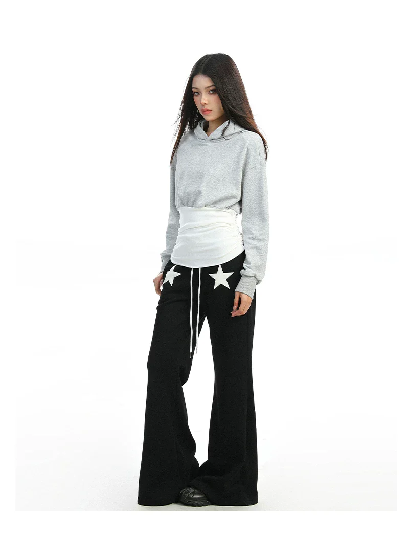 Korean Style Faux Layered Crop Hoodie - Image 8