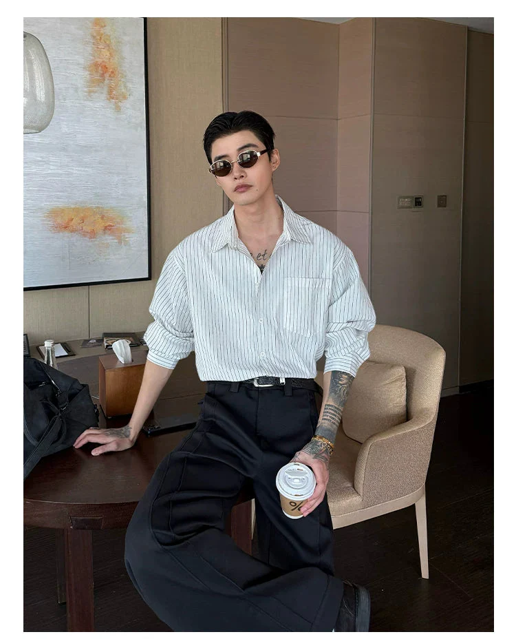 Korean Style Relaxed Fit Striped Shirt - Image 6