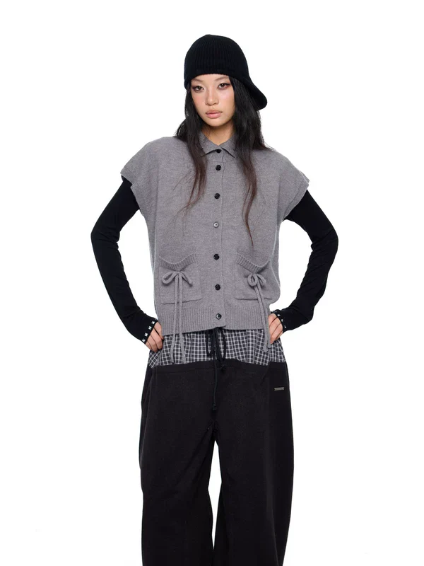 Korean Style Wool Layered Knit Vest - Image 3
