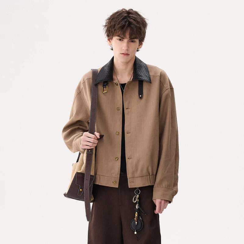 Korean Style Woven Leather Collar Jacket - Image 6