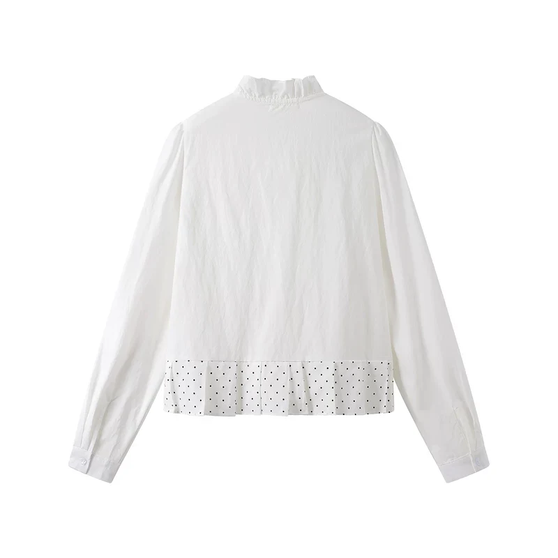 Lace Collar Pleated Polka Dot Hem Blouse - Image 2