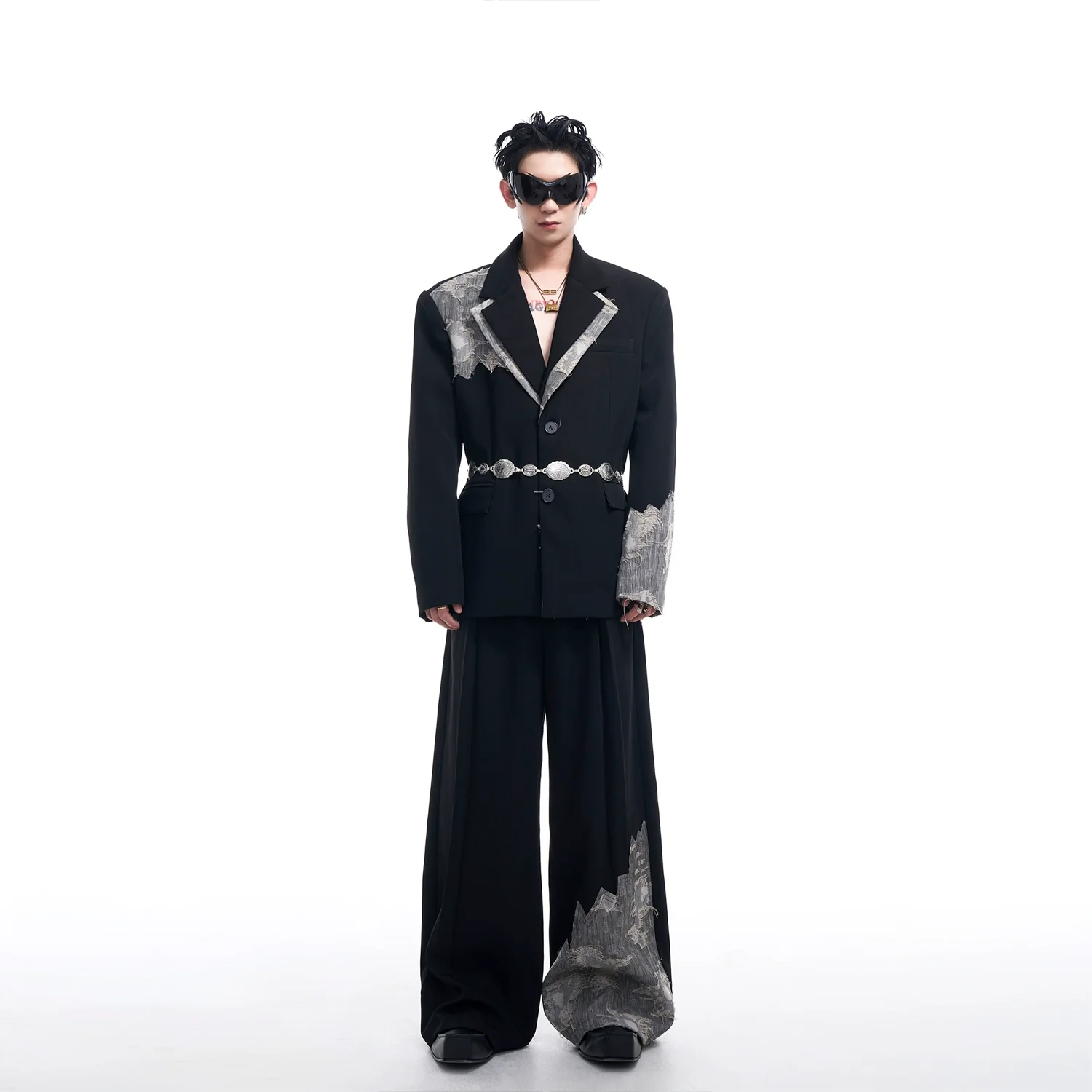Lace Patchwork Double-Breasted Suit - Image 3