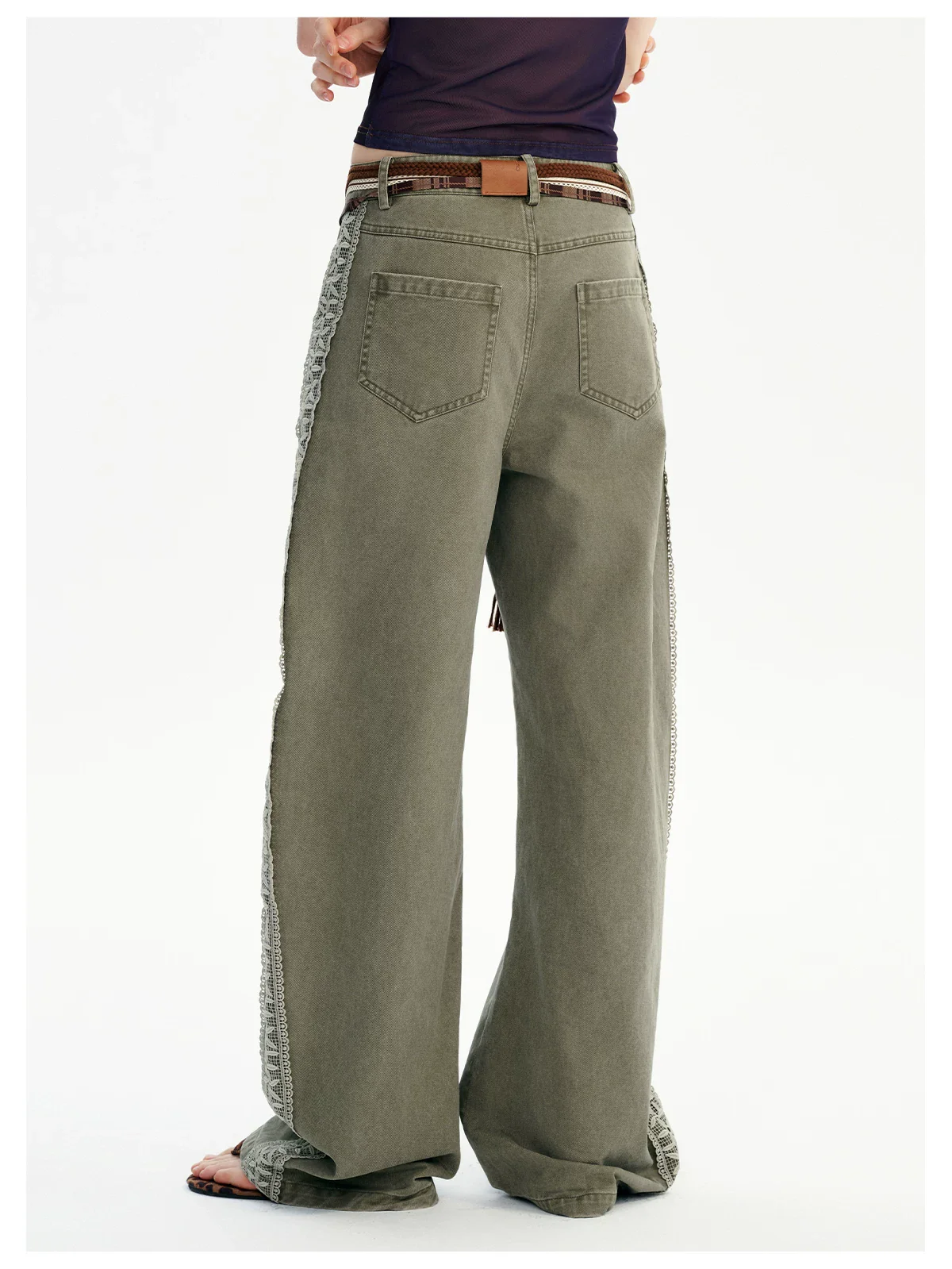 Lace Patchwork Wide-Leg Cotton Pants - Image 4