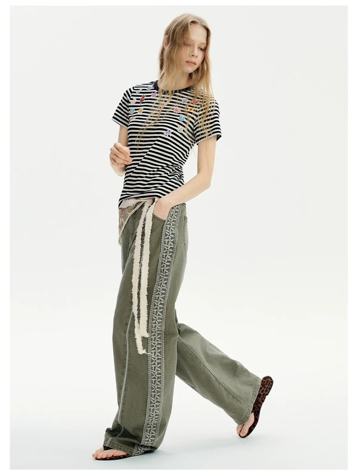 Lace Patchwork Wide-Leg Cotton Pants - Image 6