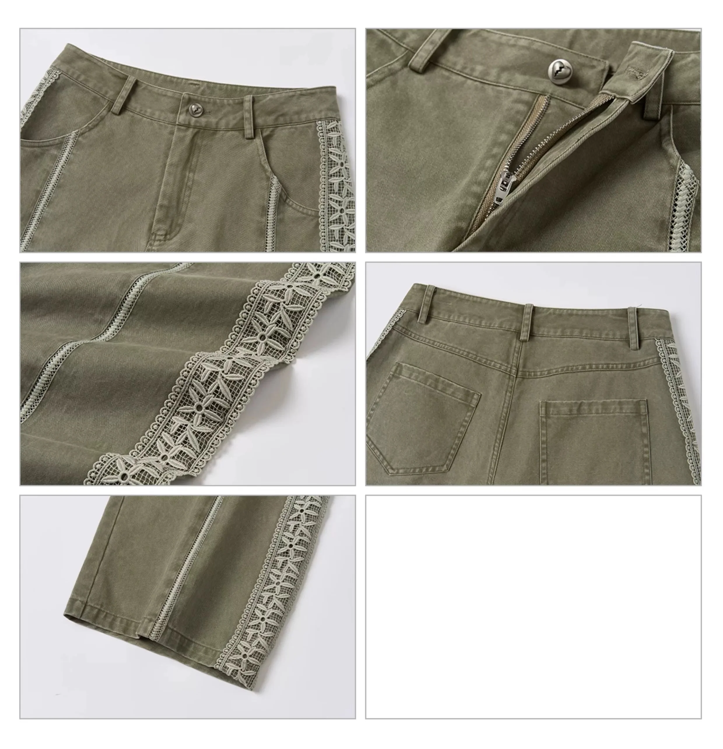 Lace Patchwork Wide-Leg Cotton Pants - Image 9