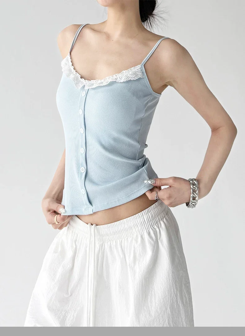 Lace Trim Button Front Camisole Top - Image 12