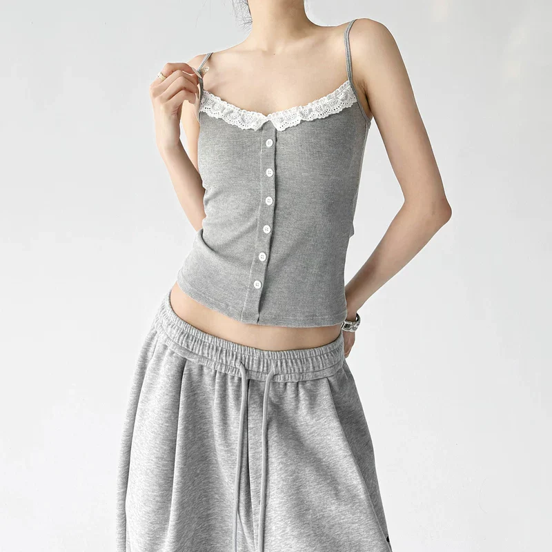 Lace Trim Button Front Camisole Top - Image 17