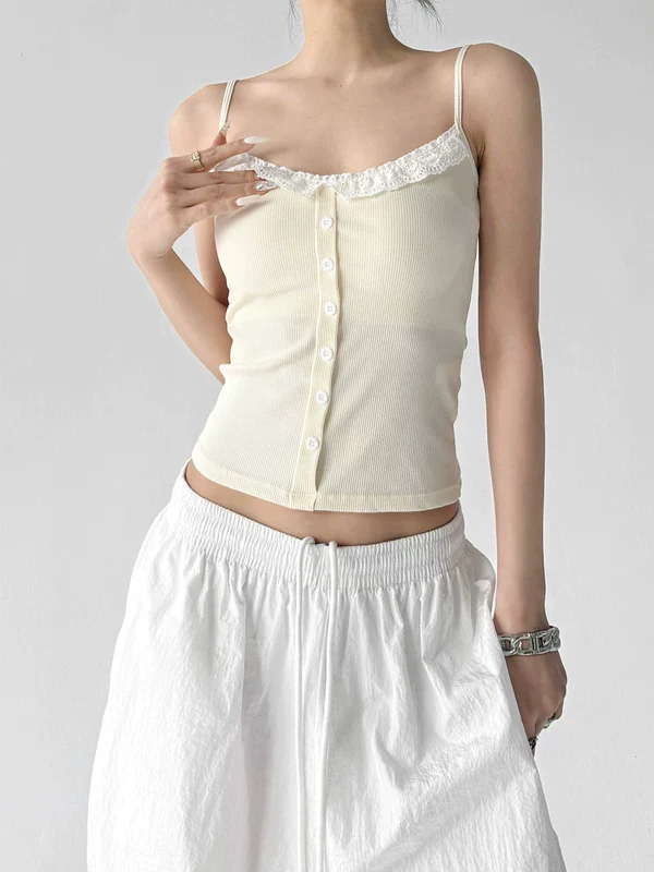 Lace Trim Button Front Camisole Top - Image 4