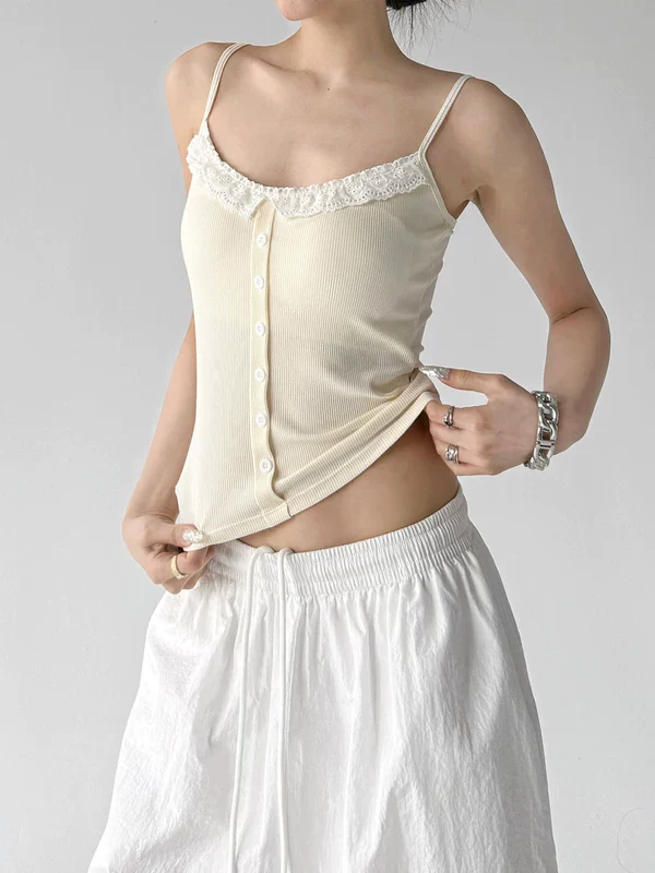 Lace Trim Button Front Camisole Top - Image 5