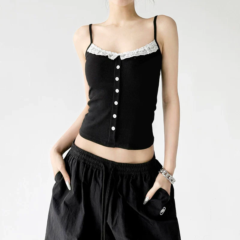 Lace Trim Button Front Camisole Top - Image 6