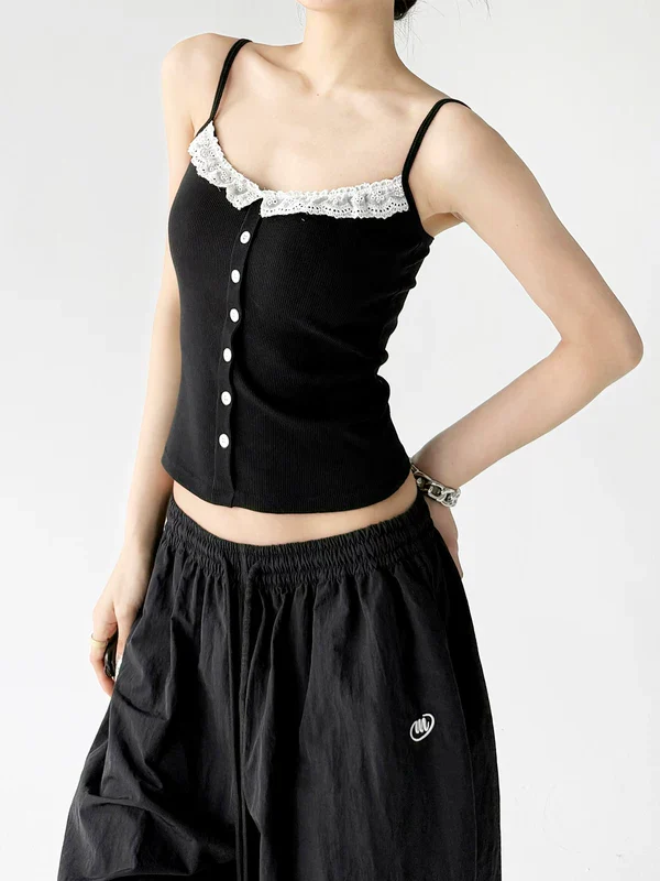 Lace Trim Button Front Camisole Top - Image 5