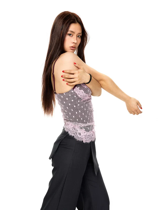 Lace Trim Faux Two-Piece Camisole - Image 5
