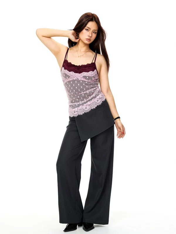 Lace Trim Faux Two-Piece Camisole - Image 7