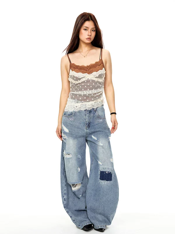 Lace Trim Faux Two-Piece Camisole - Image 8