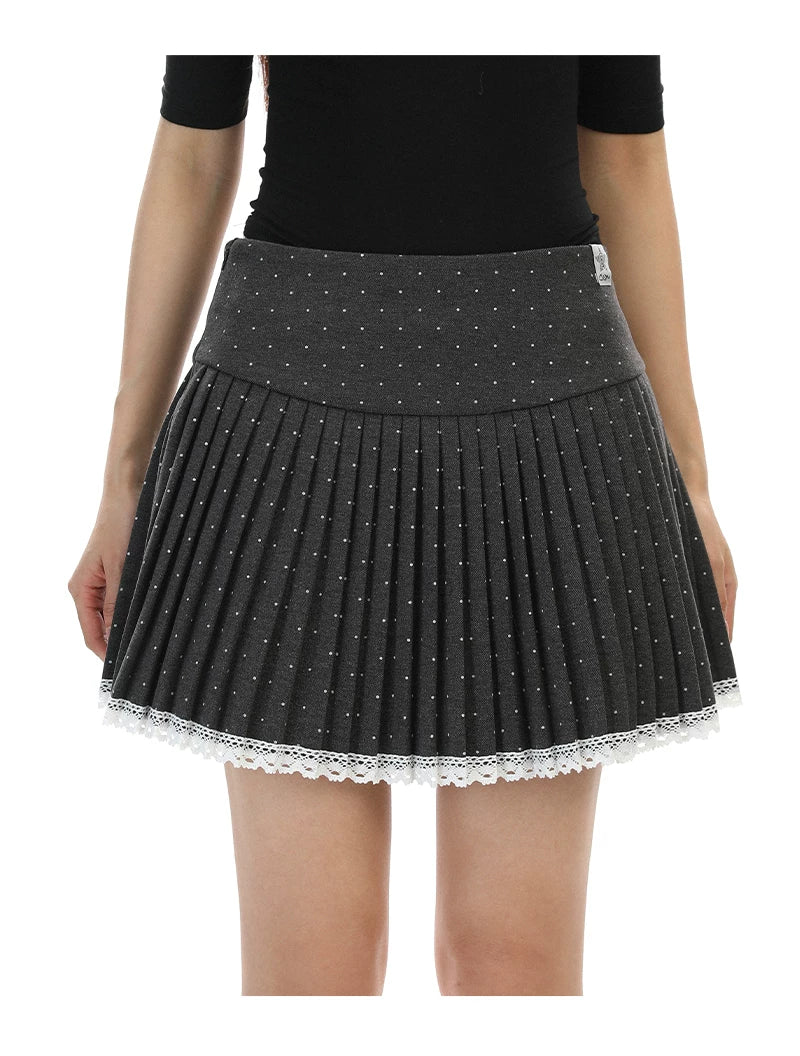 Lace Trim Polka Dot Pleated Skirt - Image 6