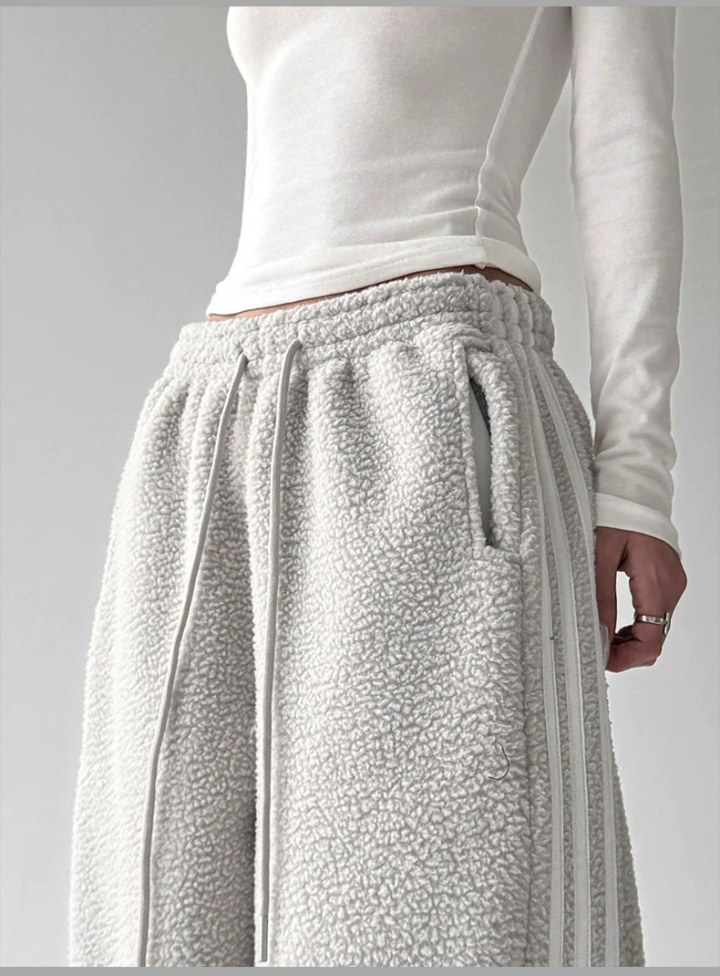 Lambskin Loose Warm Casual Straight Pants - Image 14