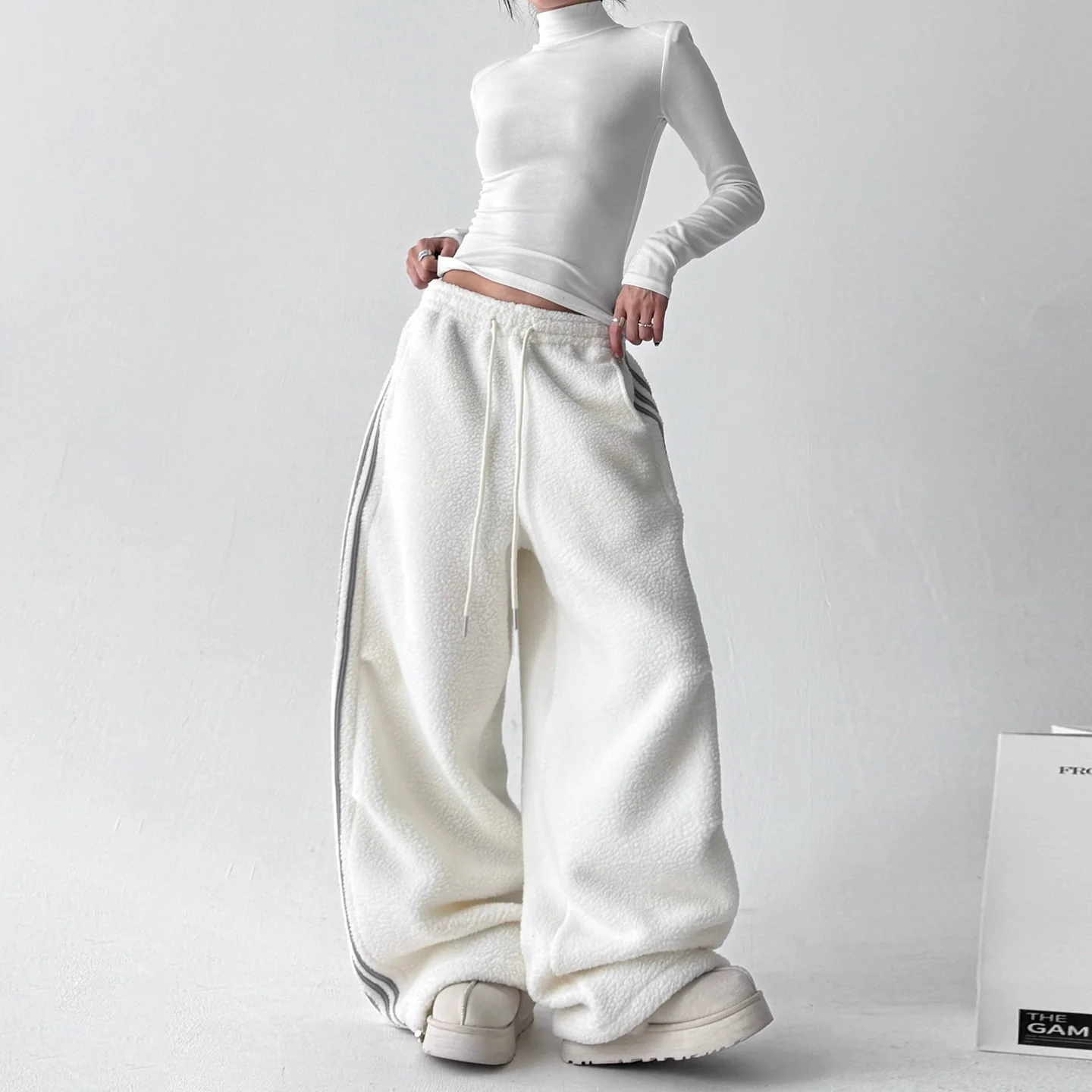 Lambskin Loose Warm Casual Straight Pants - Image 4