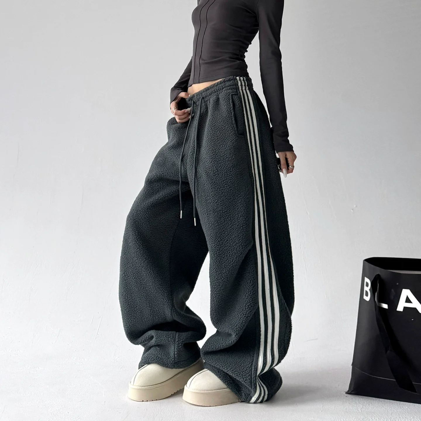 Lambskin Loose Warm Casual Straight Pants - Image 6