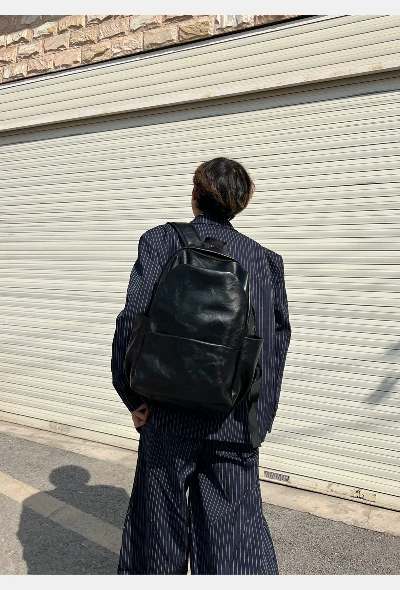 Large Capacity Leather Laptop Backpack - Image 6