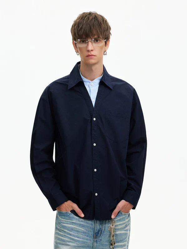 Layered Long Sleeve Button Front Shirt - Image 4
