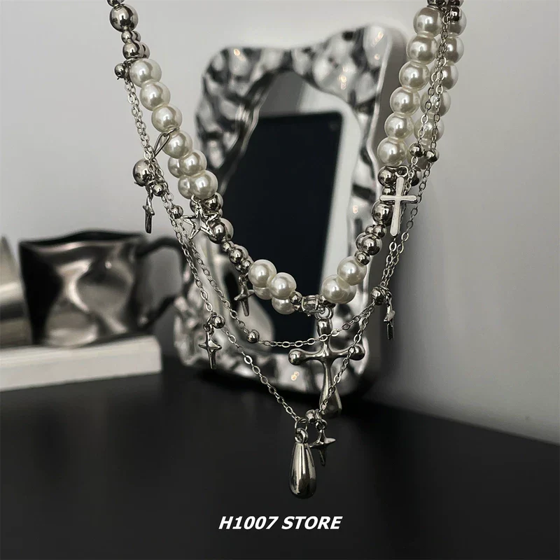 Pearl Cross Teardrop Pendant Necklace - Image 4