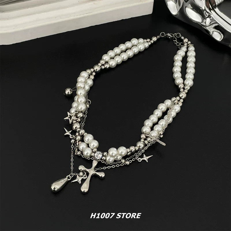 Pearl Cross Teardrop Pendant Necklace - Image 5