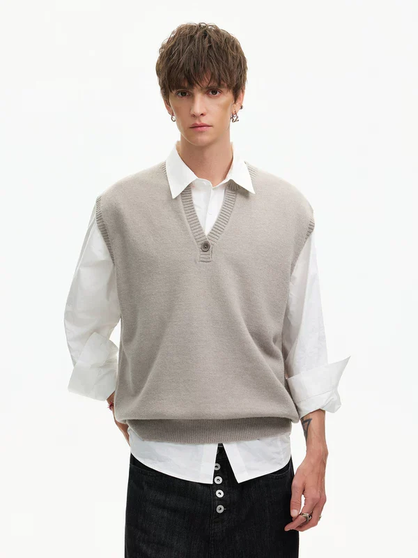 Layered V-Neck Knit Vest - Image 3