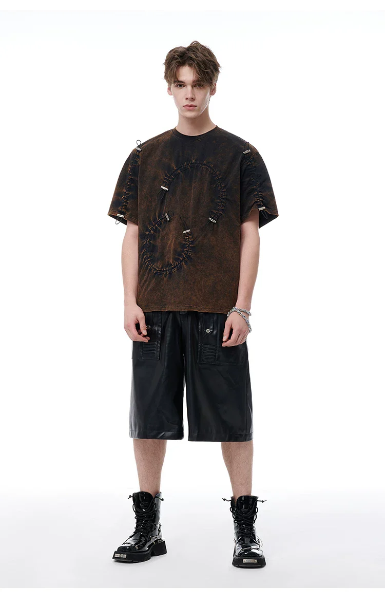 Deconstructed Pockets Leather Cargo Shorts - Image 3
